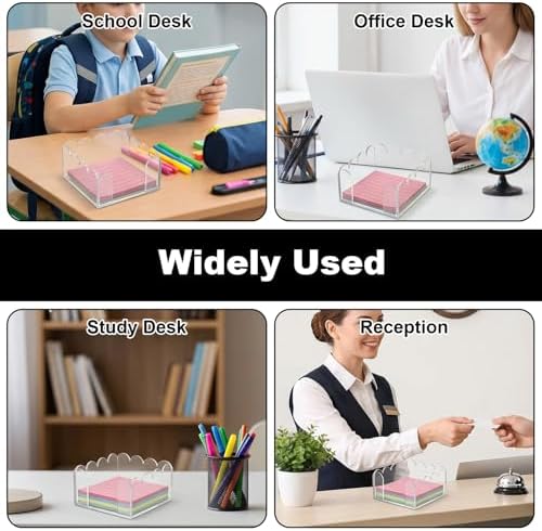 Skrfren Scalloped Acrylic Sticky Note Holder 3x3 Inch Notepad Holder with Wave Design Crystal Clear Sticky Note Holders Dispenser Thick Acrylic Desk Organizer for Office Home Dorm Classroom - Image 5