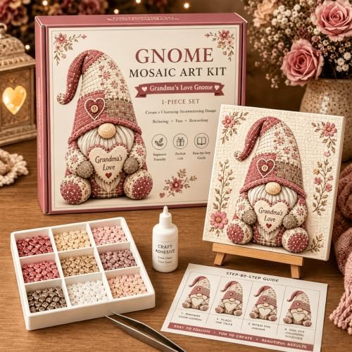 Gnome Mosaic Art Kit, DIY Craft Set for Adults, Cottagecore Desk Decor - Image 5