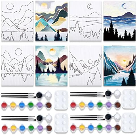 VOCHIC 4 Pack Painting Kit Pre Drawn Canvas for Painting for Adults Party Kits Paint and Sip Party Supplies 8x10 Canvas to Paint Art Set by VOCHIC