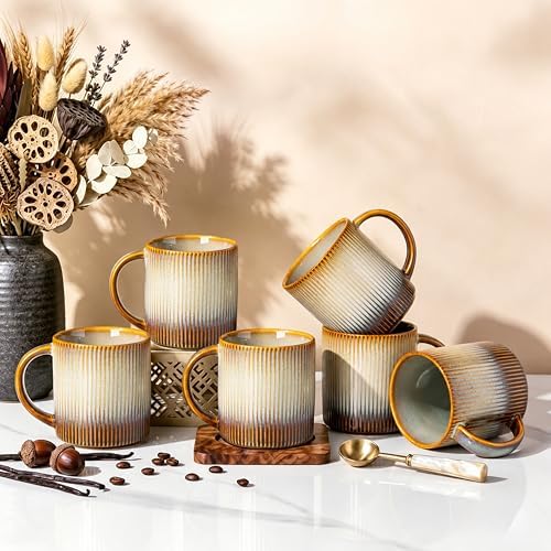 theterra Ceramic Coffee Mugs Set of 6, 14.2 oz Coffee Cups with Handle by TheTerra