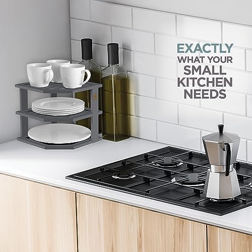 Bambüsi Grey 3-Tier Corner Shelf, Kitchen Cabinet Organizer, Bamboo Rack - Image 2