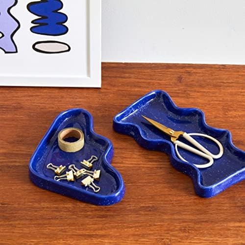 Ceramic Decorative Catch All Dish and Tray, Blue, 7.6 x 6 inches, for Rings, Jewelry, Keys, Toiletries, Makeup, Gifts, Snack Dish and More - Image 2