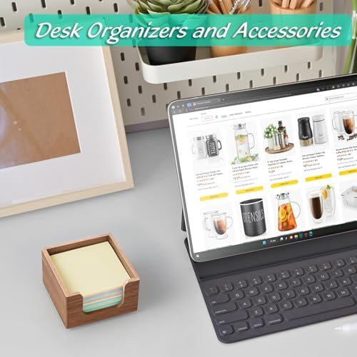 Bivvclaz Acacia Wood Sticky Note Holder, 3 x 3 Inch Post It Note Dispenser for Office Desk Accessories, Self Stick Note Pad Holder, Memo Pad Holder Dispenser Organizer for School Office Desk Supplies - Image 2