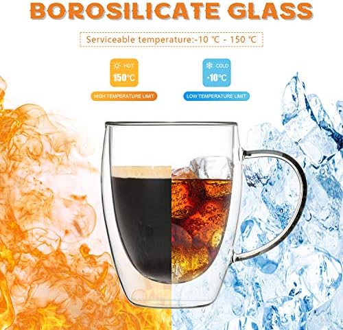 MEWAY 12oz/6 pack Coffee Mugs,Clear Glass Double Wall Cup with handle for Coffee, Tea, Latte, Cappuccino (12 oz，6) - Image 3