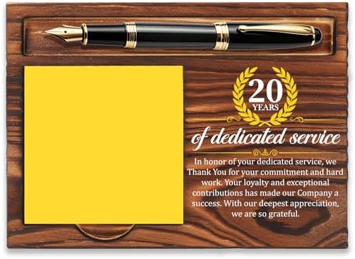 FOUGSTA 20 Years of Dedicated Service Wooden Note Pen Holder, Work Anniversary Appreciation Gift for Project Team, Thank You Desk Accessory for Employee, 16.5 x 12 x 1.5 cm, XXN69 by FOUGSTA