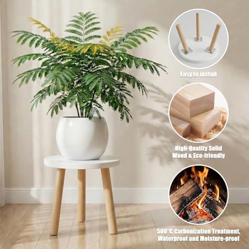 Wood Plant Stands Indoor, White Plant Stand Modern Plant Table for Large Plants, Wooden Plant Stool, Tall Plant Holder Small Round Side for Living Room, Balcony, Office (1 Pack) - Image 4