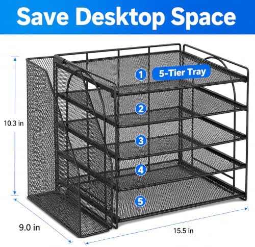 OPNICE Desk Organizer, 5-Tier Paper Organizer Letter Tray, Black - Image 3