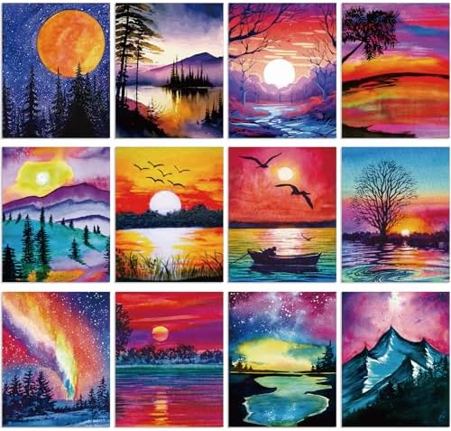 Sherr 12 Pcs Pre Drawn Canvas Pre Printed Canvas for Adults Sip and Paint Party Canvases Painting Kit for Summer Easter Mother's Day Party Favor(Natural Scenery,8 x 10 Inch) by Sherr