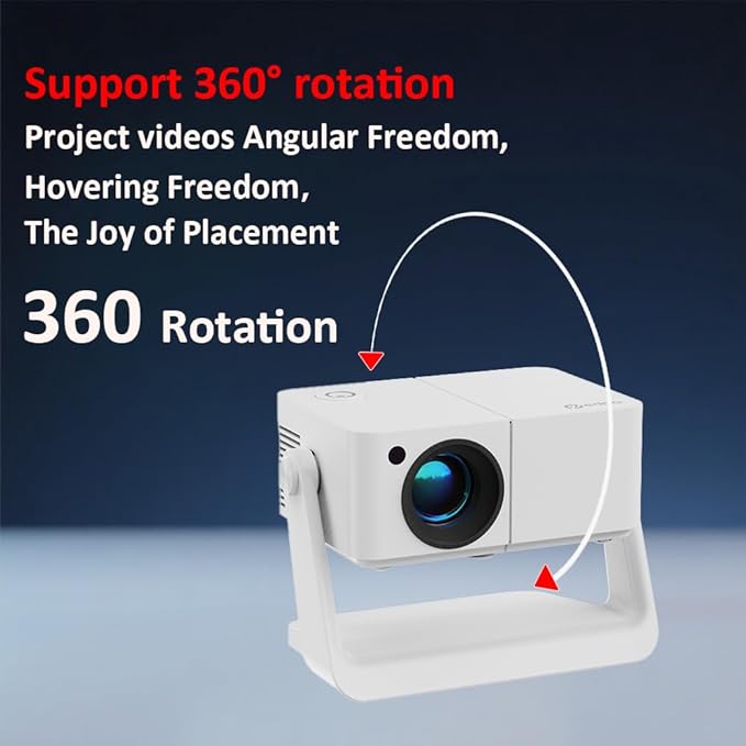 Mini Projector with WiFi and Bluetooth【Auto Keystone&Electric Focus&Rotatable】Built-in Stand Projector Android Projector Suitable for Home/Parties/Office Use