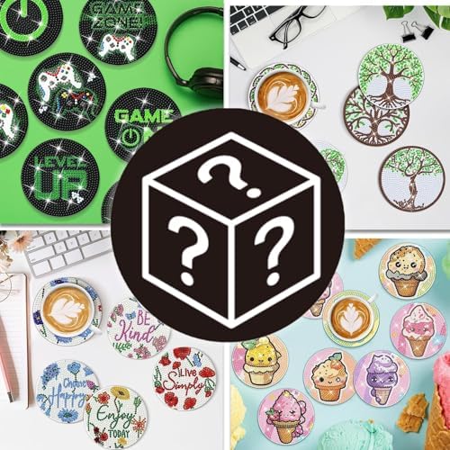 Demonwer 200 Styles Diamond Coasters Blind Box with Holder DIY Diamond Art Coaster Coaster Blind Box for Adults Diamond Kits Supplies for Christmas Holiday Gift - Image 3
