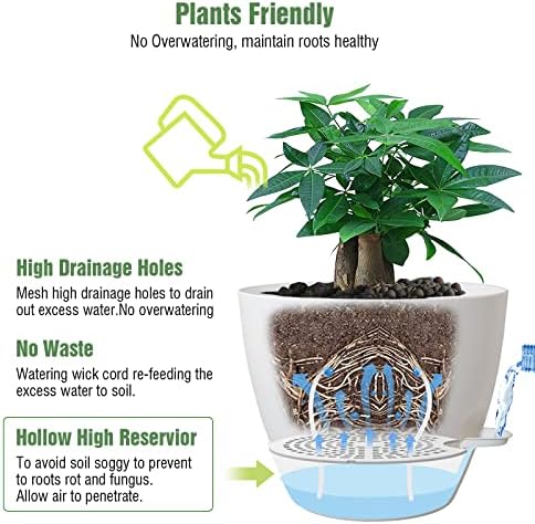UOUZ 12inch Self Watering Pots, Plastic Planters with Mesh Drainage Holes and Deep Reservoir for Indoor Outdoor Garden Plants and Flowers, White - Image 3