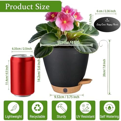 6" Self Watering Pots for Indoor Plants(5-Pack), Small Plastic Planters - Image 5