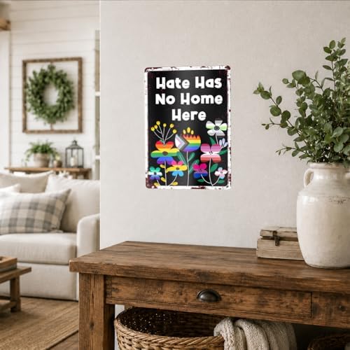 LGBT Sign Wall Decor, Rainbow Pride Month Sign Decor for Home LGBTQ Lesbian Gay Queer Room Patio Porch Wall Metal Sign 8 x 12 Inches, Hate Has No Home Here - Image 5