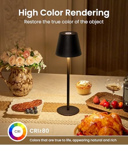3 Pack Cordless Table Lamp, Portable Battery Operated Lamp with 3 Color Temps and Stepless Dimming, Rechargeable Table Lamp for Dinner, Desk, Cafe, Outdoor (Black) - Image 4