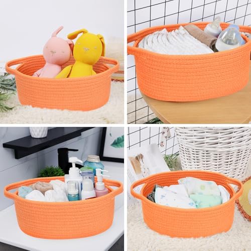 ABenkle Small Basket with Handles, Boho Decorative Rope Woven Dog Cat Toy Storage Bin Shelf Storage Organizer, Easter Christmas Gift Basket, 12"x8"x5" - Image 3