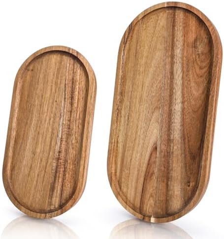 Elsjoy Set of 2 Acacia Wood Serving Trays, Long Wooden Serving Platter Oval Charcuterie Board Set for Home Decor, Fruit, Cheese by Elsjoy