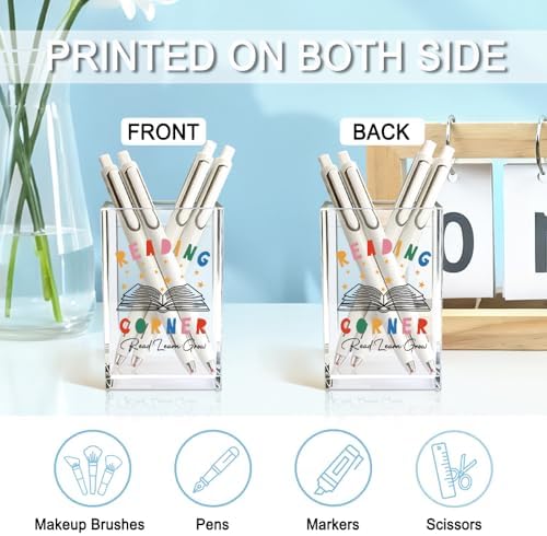 Reading Corner Acrylic Cosmetic Holder, Funny Desk Organizer for Book Lover Bookish Bookworms Readers, Library Classroom Café Desk Decoration, Pen Holder Gifts For Women Men Friends - Image 3