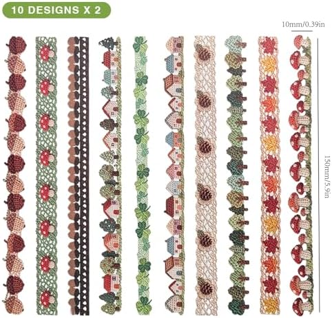 20Pcs Vintage Stickers,Aesthetic Long Strip Paper Border Decorative Sticker for Adult Card Making Letters Planner Scrapbooking Journaling Junk Journal Water Bottles Art Craft,Fabric Forest - Image 2