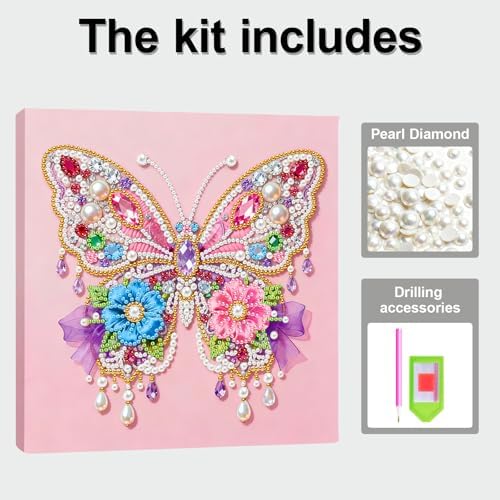 Xylzzuit Pearl Painting Kit with Frame 9.84x9.84IN Colorful DIY Gemstone Pearls Beads Art Craft for Adults Home Desktop Wall Decor (Butterfly02) - Image 7