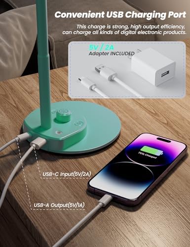 BOHON LED Desk Lamp with USB Charging Port, 3 Color Modes Dimmable, Teal - Image 4