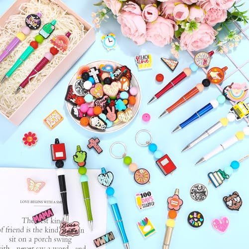 Humyoun 122 Pcs Beadable Pen DIY Kit with Silicone Beads, Bright Style - Image 4