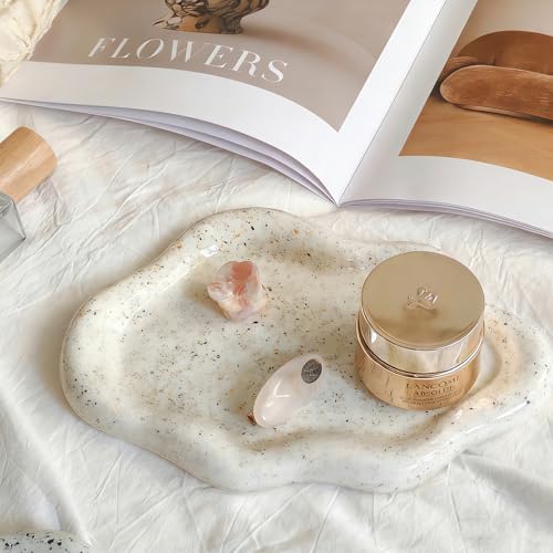 Jewelry Dish Trinket Tray for Women, Ring Dish Holder, Unique Cloud Shape Ceramic Plate Cute Things Vanity Aesthetic Room Decor Mother's Day Birthday Gifts (Marble Beige) by MDFayeHome