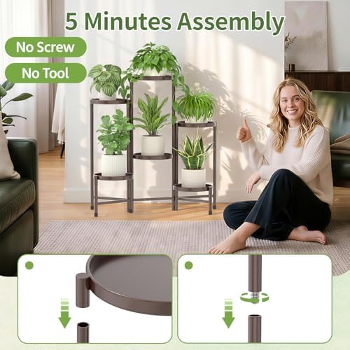 LASZOLA Plant Stand Indoor with 10 Inch Large Metal Tray, 6 Tier Bronze - Image 4