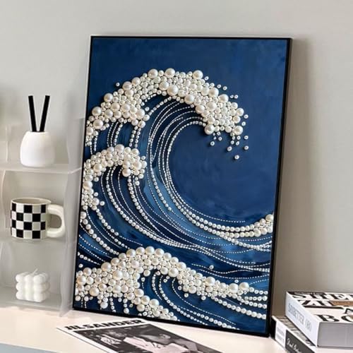 Mrchfr Wave Pearl Painting Kit for Adults & Beginners, DIY Ocean Theme DIY All-Pearl Dot Painting, Stress Relief Art Craft Supplies for Gift Home Wall Decor, No Frame (Style B with Frame) - Image 3