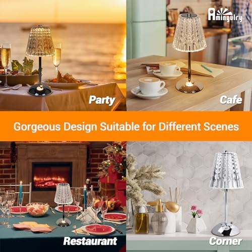 Cordless Rechargeable Metal Table Lamp, Crystal Shade, Silver - Image 3
