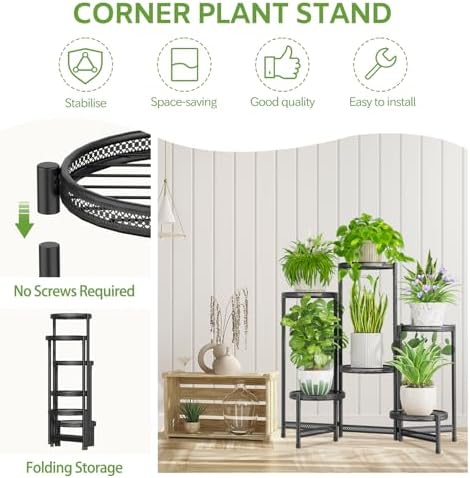 iDavosic.ly 6 Tier Large Plant Stand Indoor Outdoor, 10 In Tray, Iron Black - Image 4