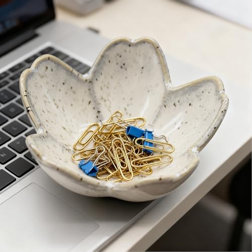 Ring Dish, Ceramic Jewelry Tray, Trinket Holder for Bathroom Nightstand, Small Decorative Bowl (Grey) - Image 4