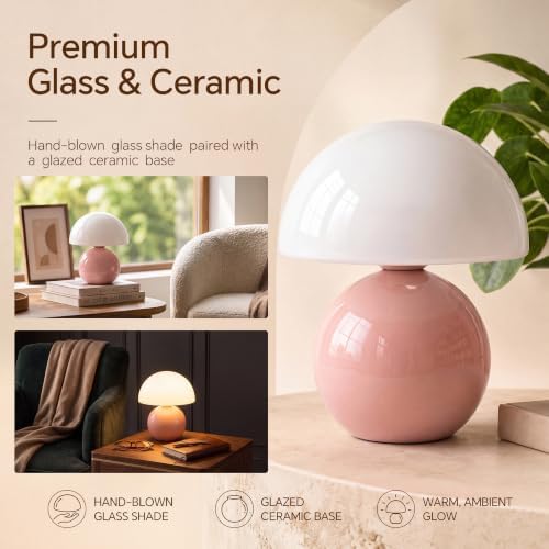 Dawnwake Mushroom Lamp Table Lamp for Bedroom-Small Desk Table Lamps,Pink - Image 3