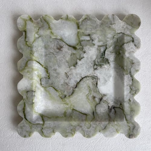Vintage Natural Marble Tray Small Ornaments Scalloped Tray Handmade Storage Dish for Counter, Vanity, Dresser, Nightstand and Desk (Green Emerald) by SIADKOCC