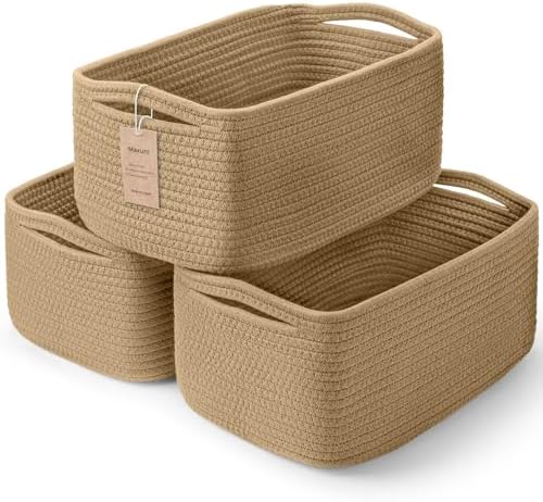 3 Pack Small Storage Baskets for Organizing, 11.8×7.8×5.1", Brown by MaxuniTechLife