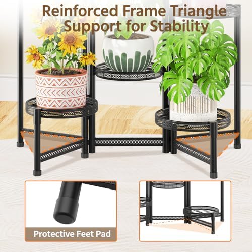 LASZOLA Plant Stand Indoor Outdoor Tall with 10 Inch Larger Tray, Black - Image 6