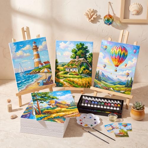 Cholemy 148 Pcs 24 Set Pre Drawn Canvas Paint Kit Adults, Seaside - Image 6