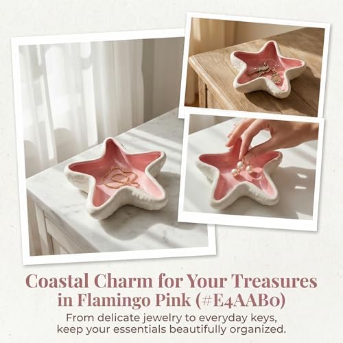 Starfish Jewelry Dish Ceramic Trinket Tray - Ocean Themed Ring Holder for Earrings, Necklaces, Beach & Bathroom Organizer with Glossy Glaze, Coastal Room Decor Gift for Women，Pink - Image 6