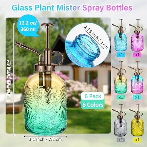 Sliner 6 Pack Glass Plant Mister Spray Bottles 7.7" Tall Glass Water Spray Bottle 12.2 oz Hand Pump Sprayer Fine Mist Watering Can with One Hand Top Pump for Indoor & Outdoor Houseplants (Bronze) - Image 2