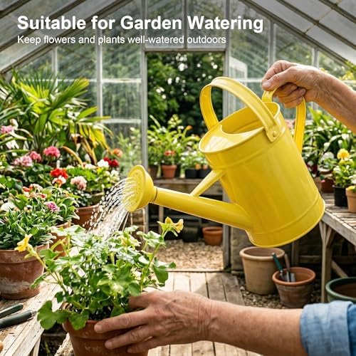 Topadorn 55 oz Metal Watering Can with Long Spout for Indoor Plants, Yellow - Image 3