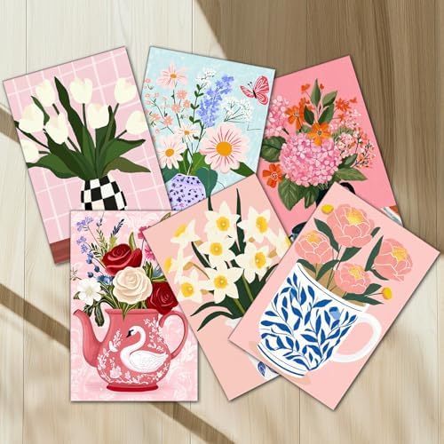 Tucocoo Flowers in Vase 6 Pack DIY Paint by Numbers Kits for Adults Simple Flower Oil Painting Acrylic Paint Number Painting Kits on 8x12 Inch Canvas Without Frame Floral Home Wall Decor - Image 4