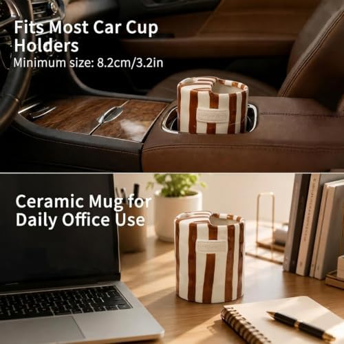 Ceramic Coffee Mug with Half Lid 12oz, Retro Striped - Image 5