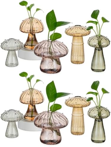 Hewory Plant Propagation Station: 10PCS Fall Glass Mushroom Vase for Flower by Hewory