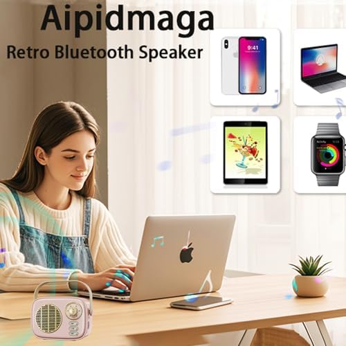 Retro Bluetooth Speaker,Vintage Decor for Kitchen Desk Bedroom Office Pink - Image 4