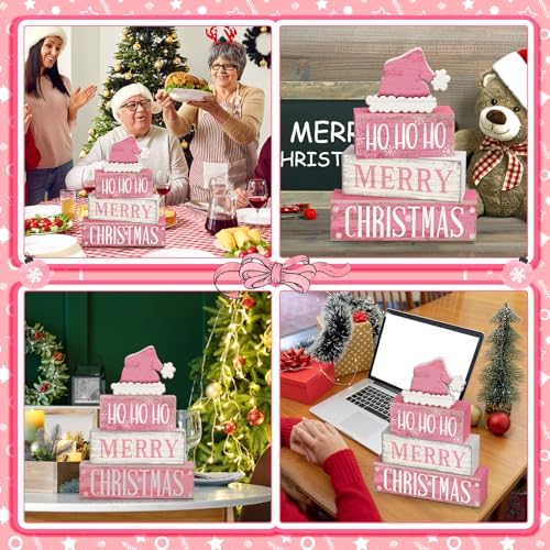 Moucuny 4 Pcs Christmas Wooden Tiered Tray Decor Farmhouse Table Signs - Image 5