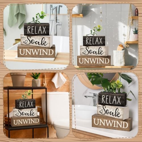 Moucuny 4 Pcs Bathroom Shelf Decor Sign Farmhouse Wooden Bathroom Decor - Image 6