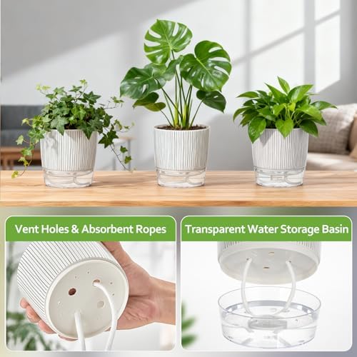 3 Pack Self Watering Pots Set, 4 Inch Self Watering Pots for Indoor Plants - Image 3