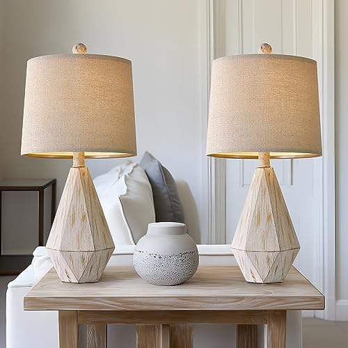 PoKat 20.25" Rustic Table Lamp Set of 2 for Bedroom Living Room Vintage Retro Traditional Nightstand Bedside Lamps Kids Room Study Room Office with Linen Shade, Suitable for Small Place by Pokat