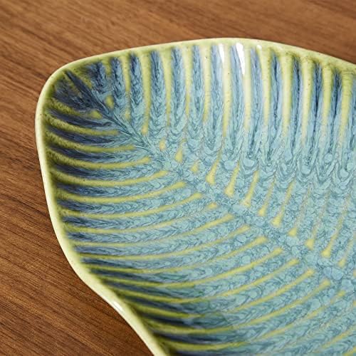 11" Green Ceramic Leaf Decorative Tray, Reactive Glaze Stoneware - Image 3
