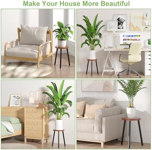 2-Pack Wood Plant Stands Indoor, 16.7" Tall Plant Stand Outdoor Mid-Century Plant Stool, Single Plant Table Modern Small Round Side/End Table for Living Room, Balcony, Office(Brown) - Image 4