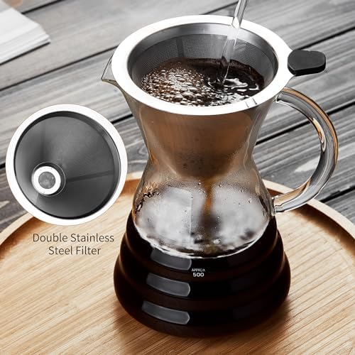 Unbreakable - Pour Over Coffee Maker with Permanent Stainless Filter 27 fl oz, Thickened Heat-Resistant Borosilicate Glass Dripper Coffee Brewer, Stovetop Safe - Image 4